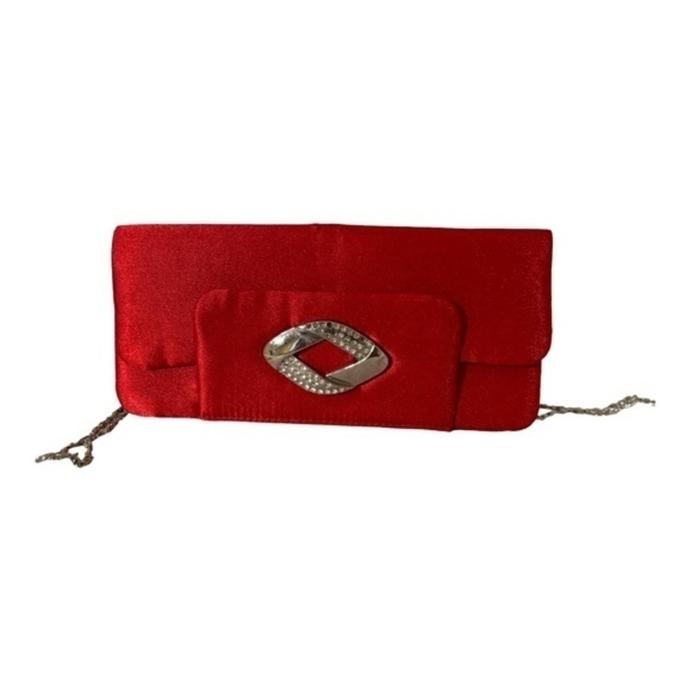 Vintage Unbranded Red Satin Purse Clutch with Chain Strap